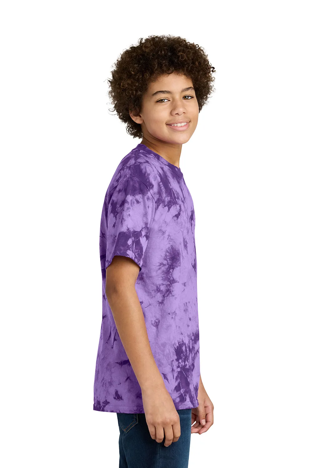 Port & Company Youth Crystal Tie-Dye Short Sleeve Crewneck T-Shirt - Purple