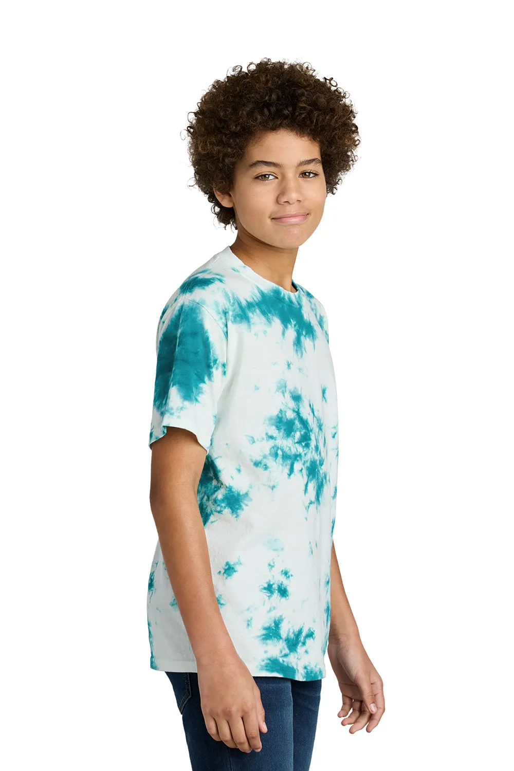 Port & Company Youth Crystal Tie-Dye Short Sleeve Crewneck T-Shirt - Teal Blue