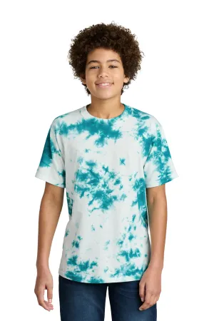 Port & Company Youth Crystal Tie-Dye Short Sleeve Crewneck T-Shirt - Teal Blue