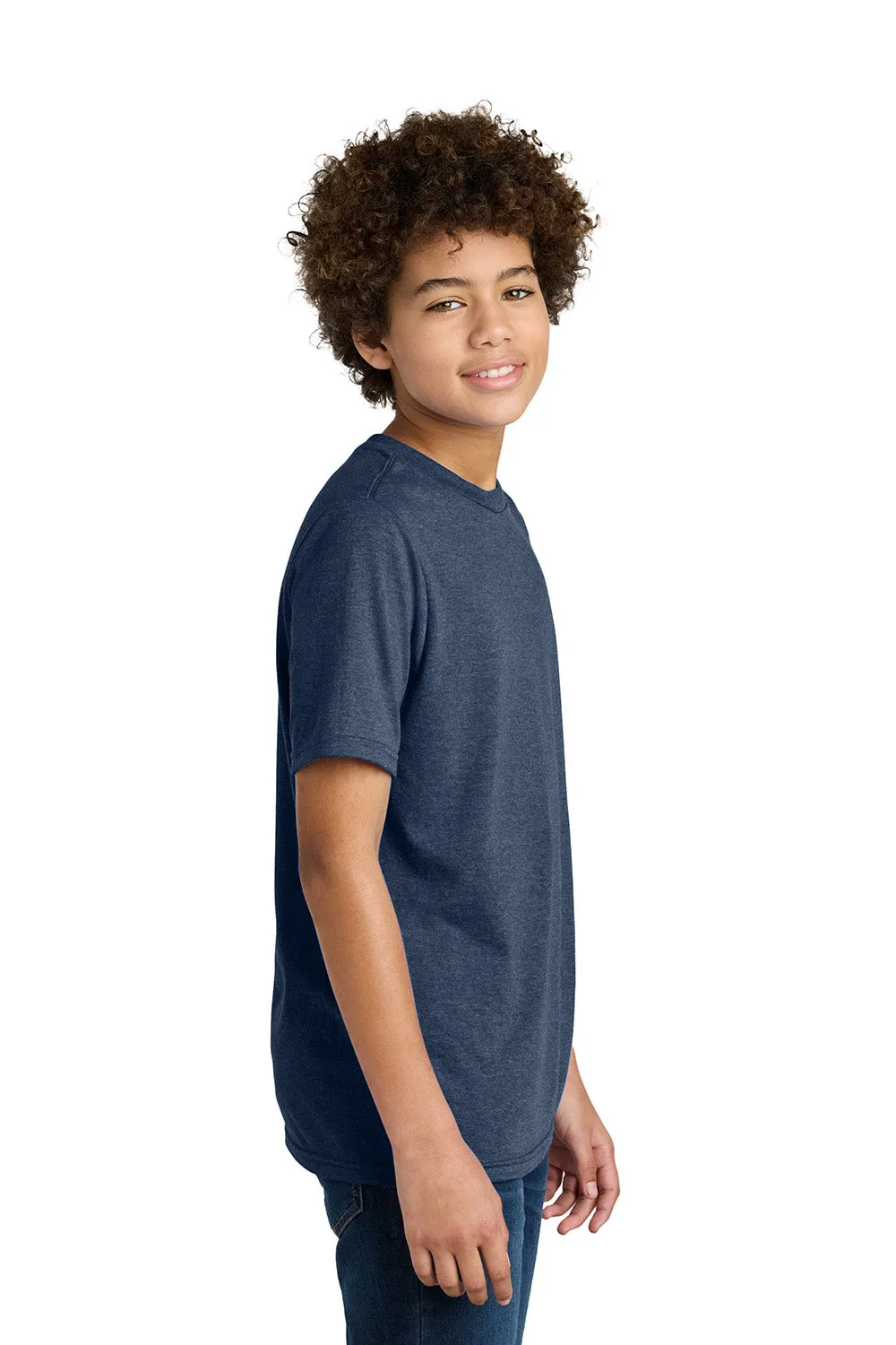 Port & Company Youth CVC Short Sleeve Crewneck T-Shirt - Heather Team Navy Blue