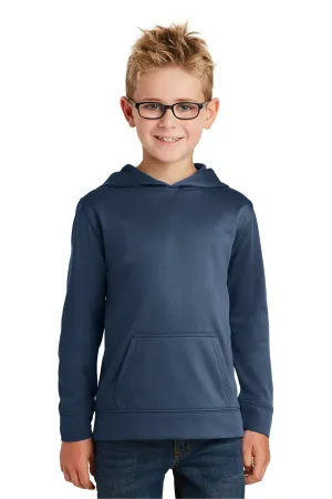 Port & Company Youth Dry Zone Performance Moisture Wicking Fleece Hooded Sweatshirt Hoodie w/ Pouch Pocket - Deep Navy Blue