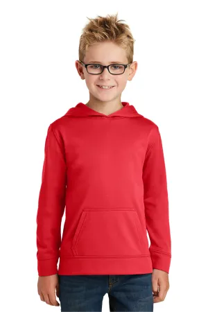 Port & Company Youth Dry Zone Performance Moisture Wicking Fleece Hooded Sweatshirt Hoodie w/ Pouch Pocket - Red