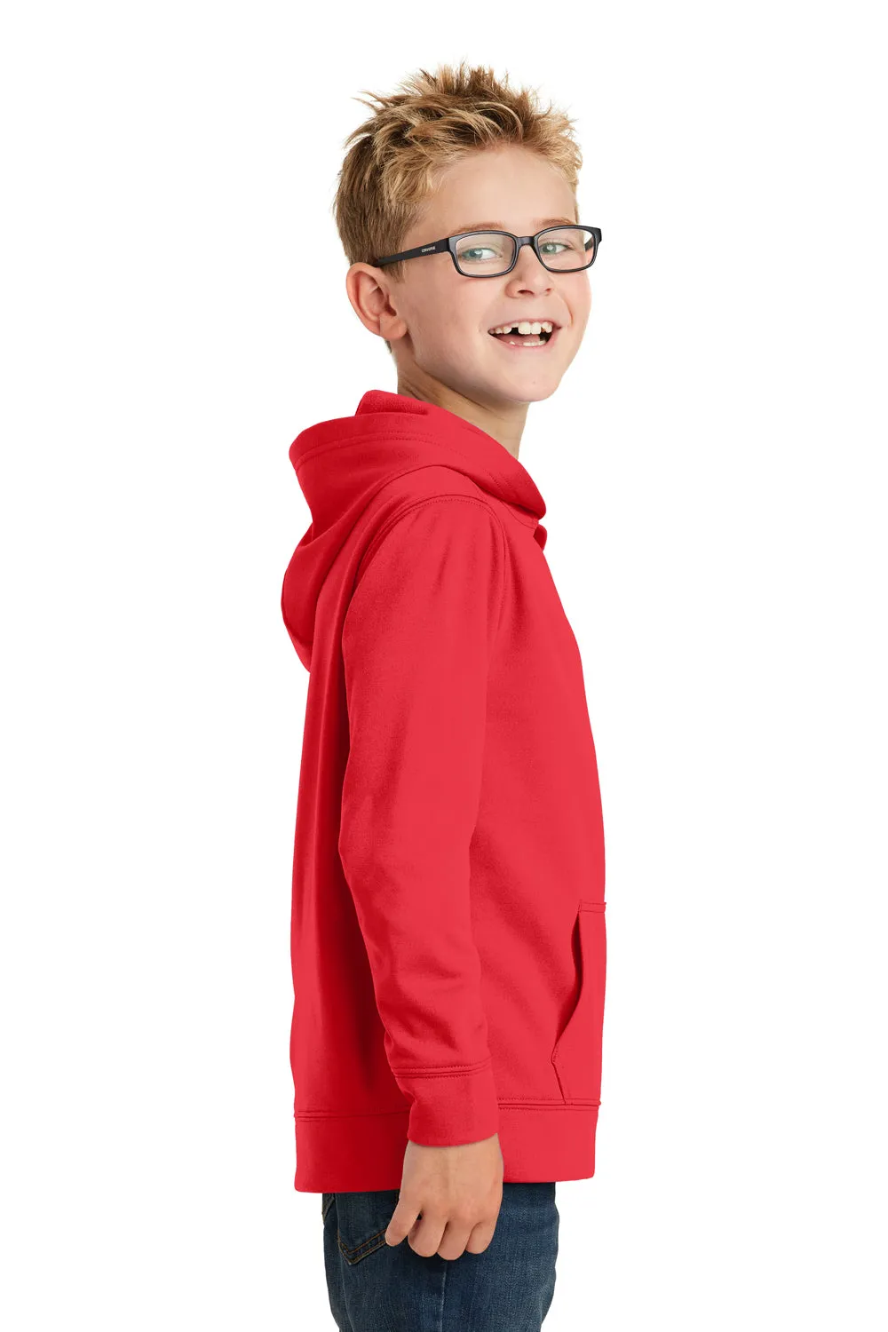 Port & Company Youth Dry Zone Performance Moisture Wicking Fleece Hooded Sweatshirt Hoodie w/ Pouch Pocket - Red