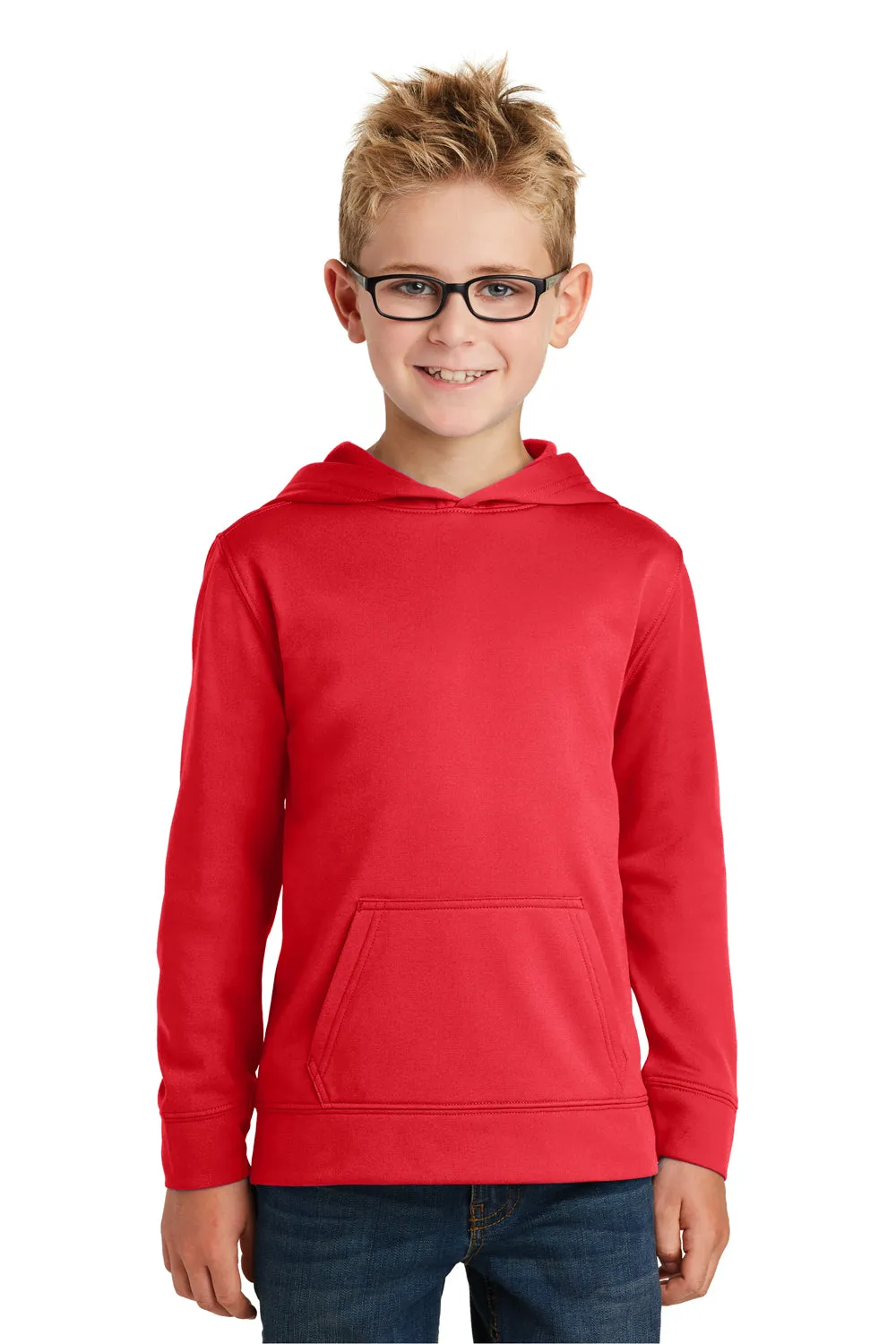 Port & Company Youth Dry Zone Performance Moisture Wicking Fleece Hooded Sweatshirt Hoodie w/ Pouch Pocket - Red