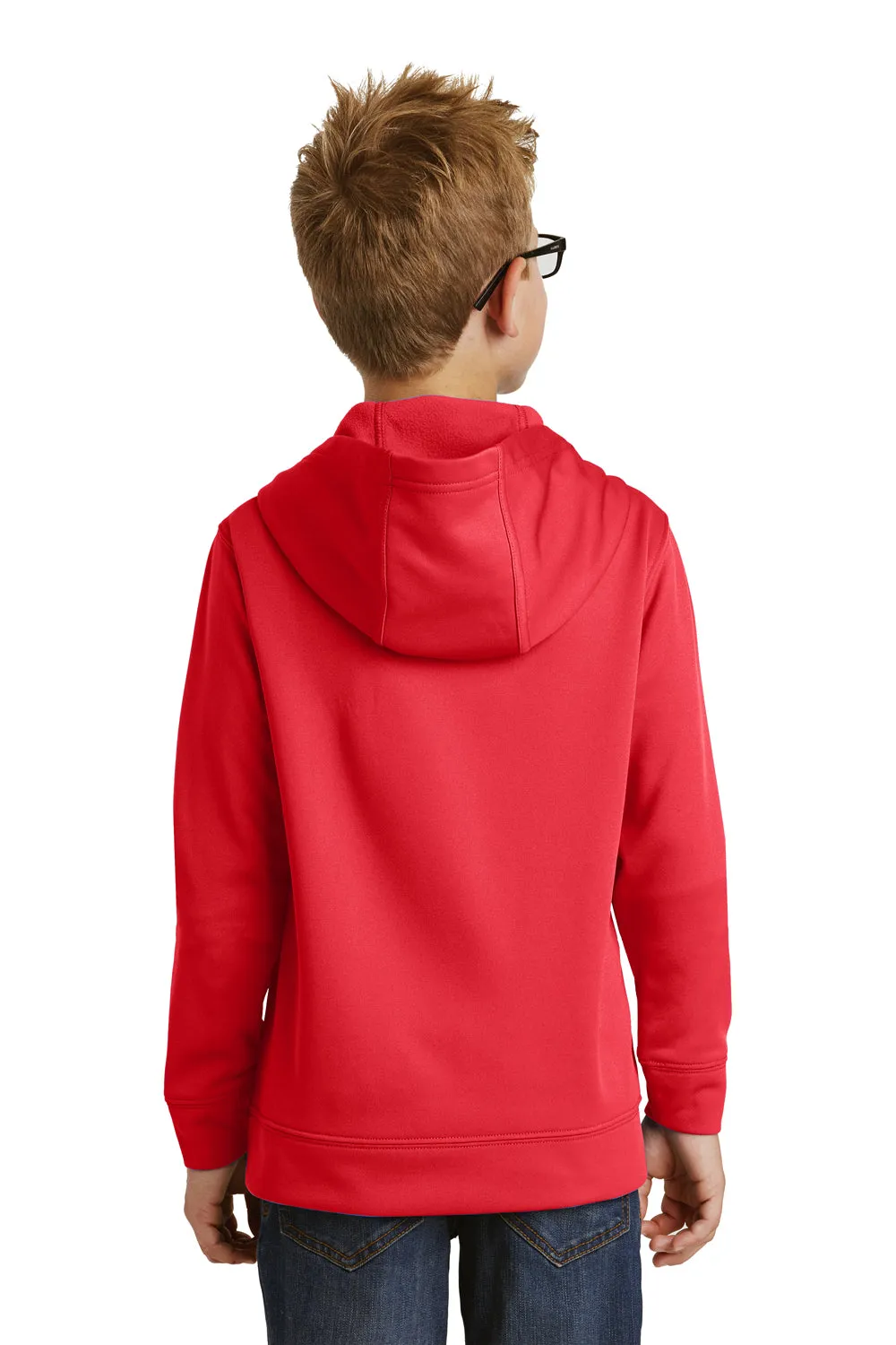 Port & Company Youth Dry Zone Performance Moisture Wicking Fleece Hooded Sweatshirt Hoodie w/ Pouch Pocket - Red