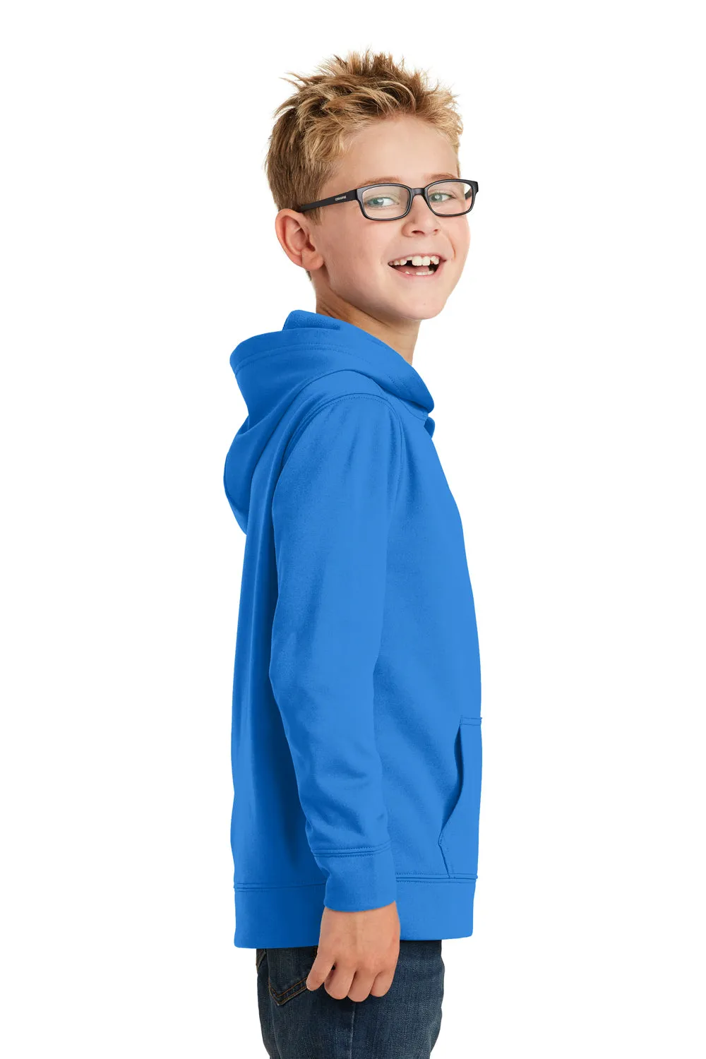 Port & Company Youth Dry Zone Performance Moisture Wicking Fleece Hooded Sweatshirt Hoodie w/ Pouch Pocket - Royal Blue