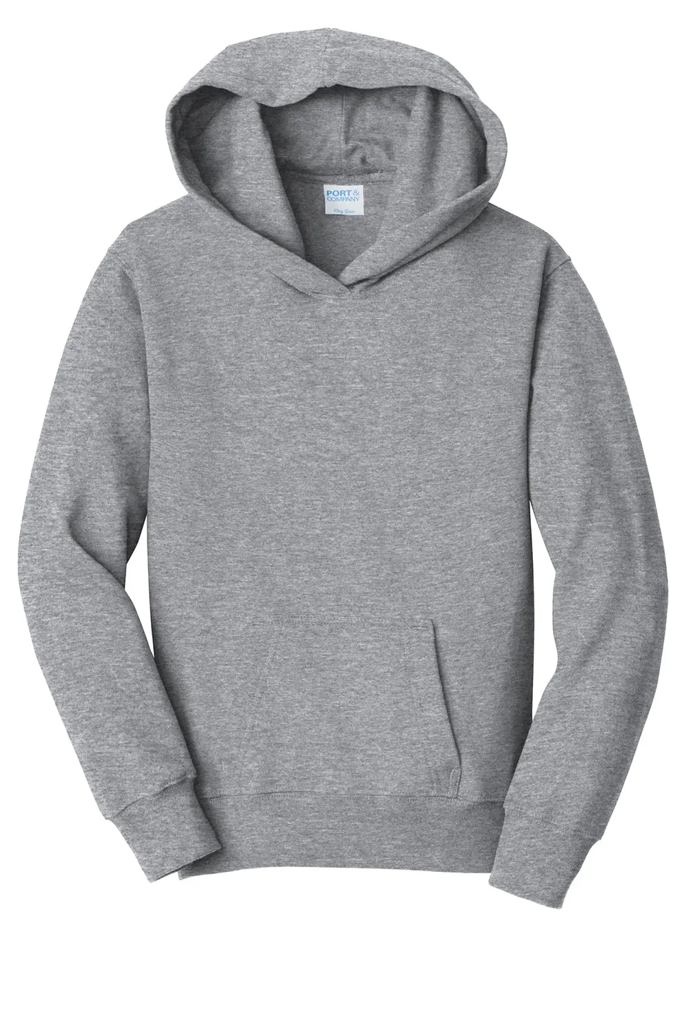 Port & Company Youth Fan Favorite Fleece Hooded Sweatshirt Hoodie w/ Pouch Pocket - Heather Grey