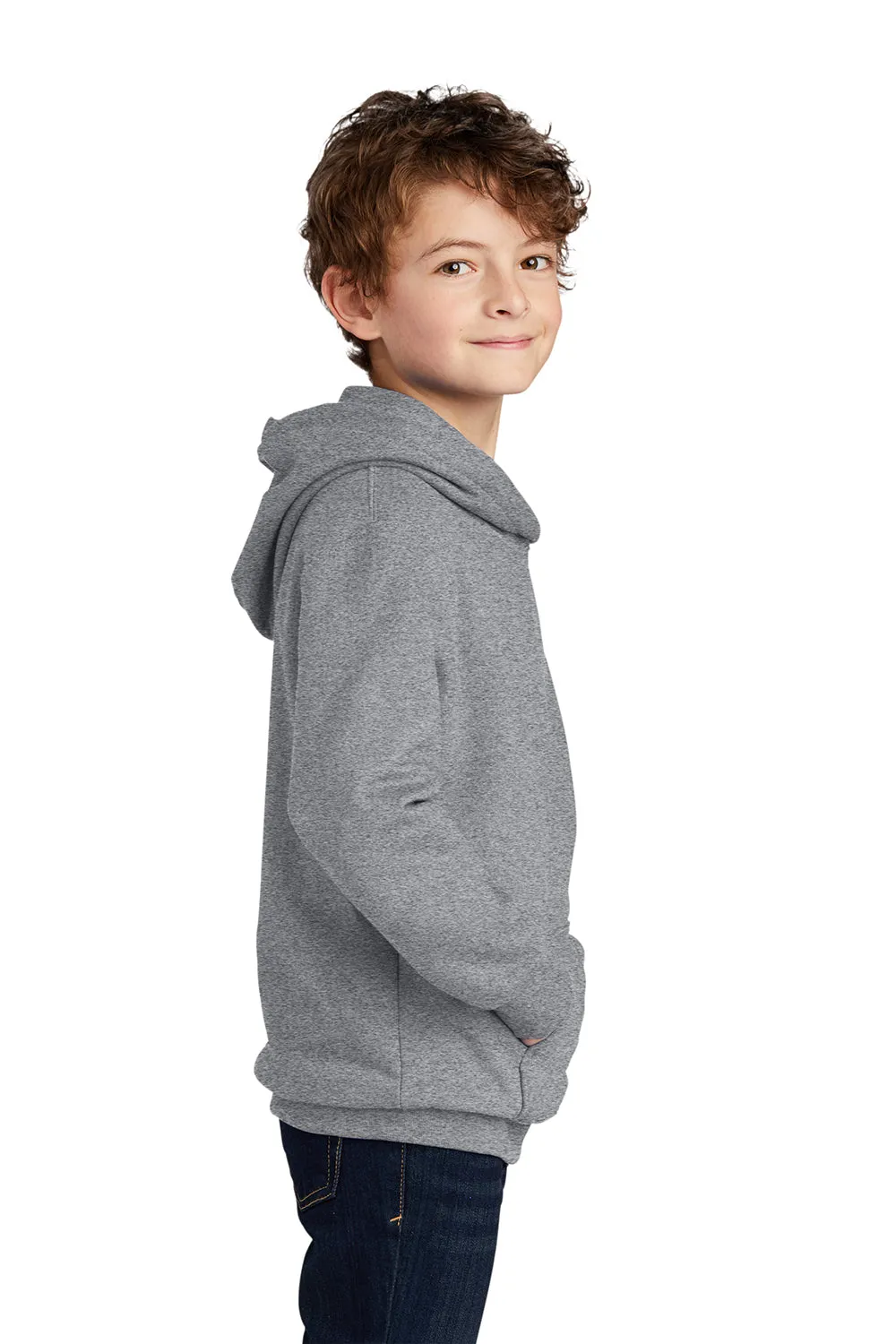 Port & Company Youth Fan Favorite Fleece Hooded Sweatshirt Hoodie w/ Pouch Pocket - Heather Grey