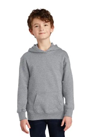 Port & Company Youth Fan Favorite Fleece Hooded Sweatshirt Hoodie w/ Pouch Pocket - Heather Grey