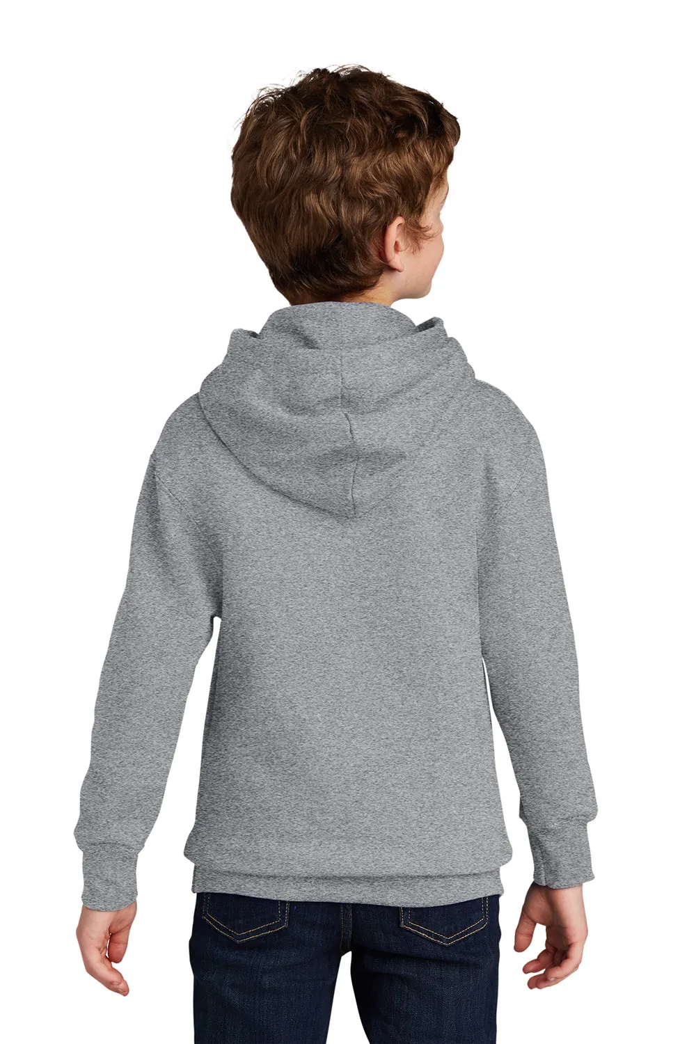 Port & Company Youth Fan Favorite Fleece Hooded Sweatshirt Hoodie w/ Pouch Pocket - Heather Grey