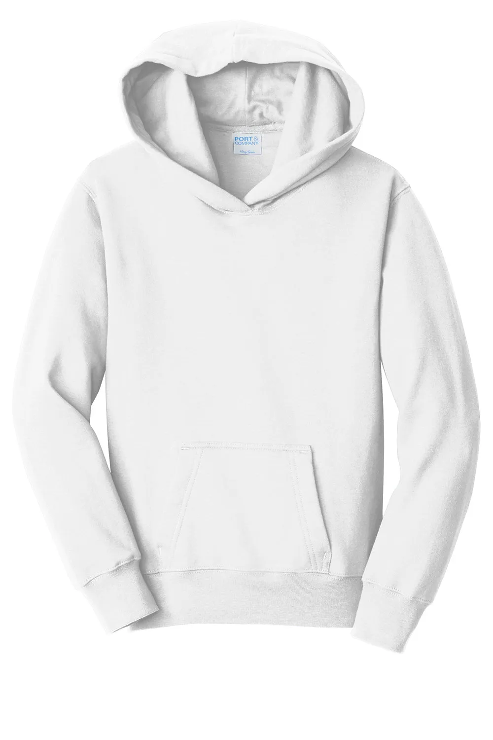Port & Company Youth Fan Favorite Fleece Hooded Sweatshirt Hoodie w/ Pouch Pocket - White
