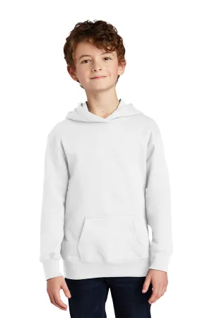 Port & Company Youth Fan Favorite Fleece Hooded Sweatshirt Hoodie w/ Pouch Pocket - White