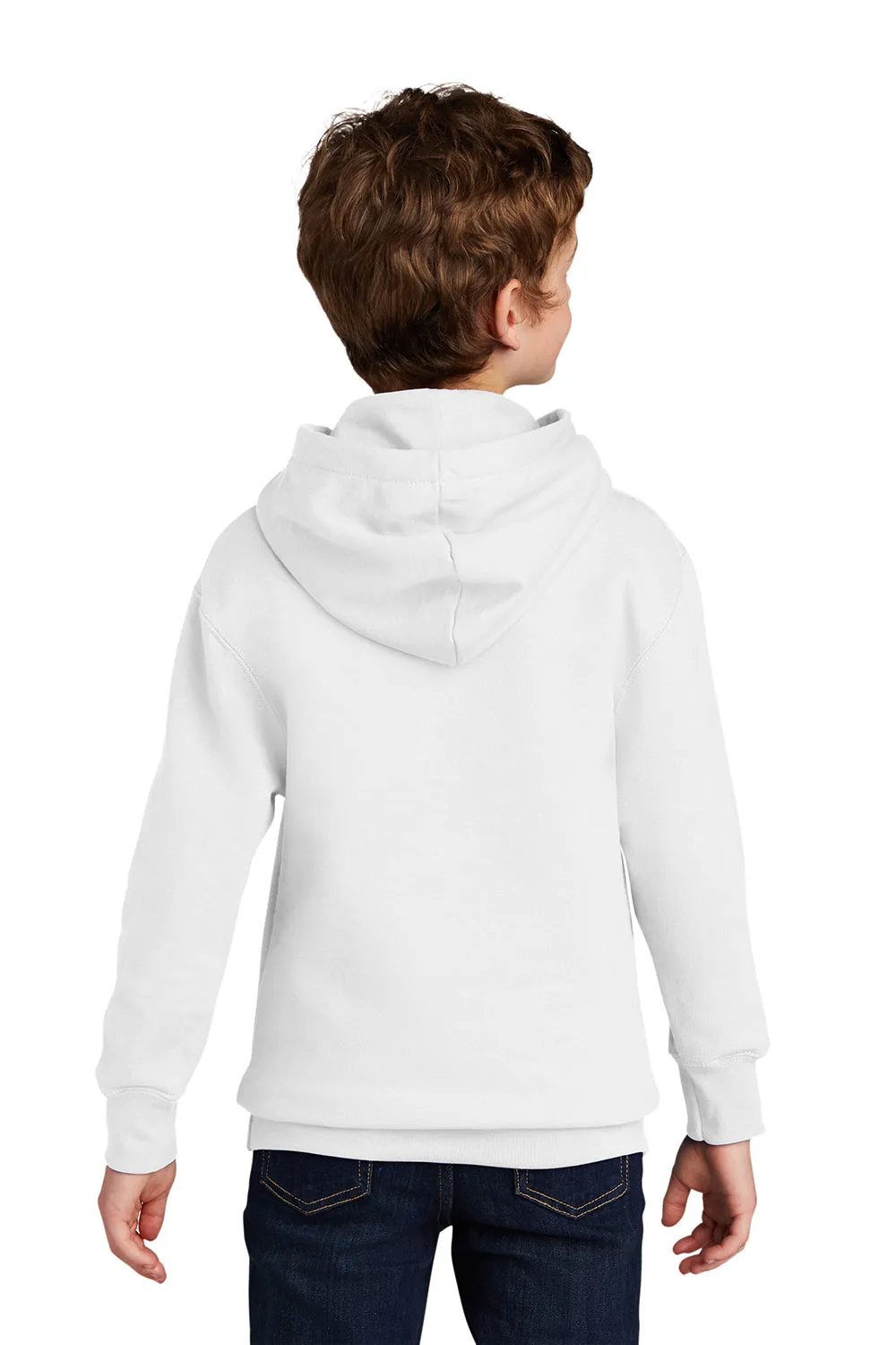 Port & Company Youth Fan Favorite Fleece Hooded Sweatshirt Hoodie w/ Pouch Pocket - White