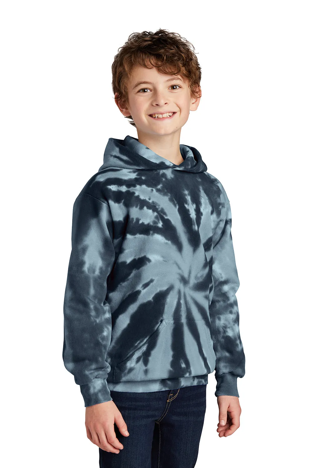Port & Company Youth Tie-Dye Fleece Hooded Sweatshirt Hoodie w/ Pouch Pocket - Black