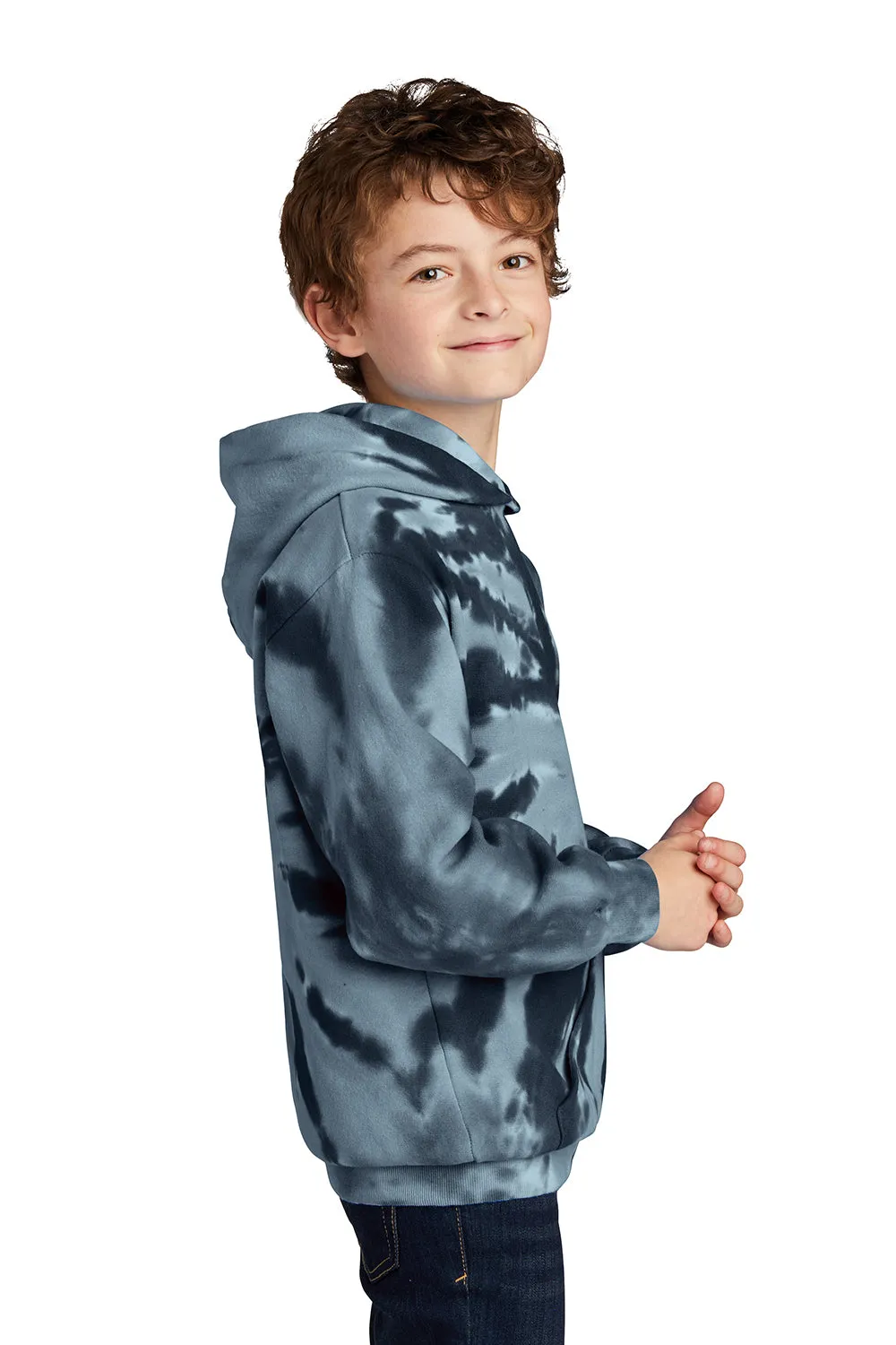 Port & Company Youth Tie-Dye Fleece Hooded Sweatshirt Hoodie w/ Pouch Pocket - Black