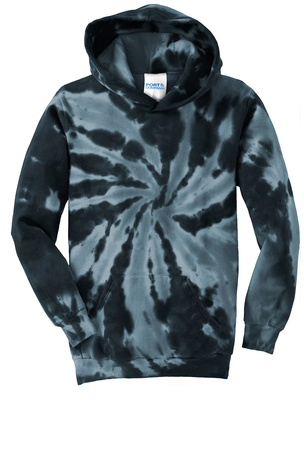 Port & Company Youth Tie-Dye Fleece Hooded Sweatshirt Hoodie w/ Pouch Pocket - Black