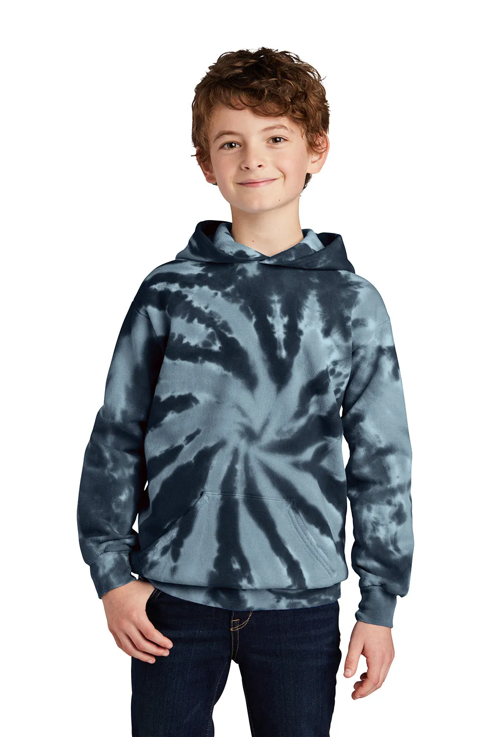 Port & Company Youth Tie-Dye Fleece Hooded Sweatshirt Hoodie w/ Pouch Pocket - Black
