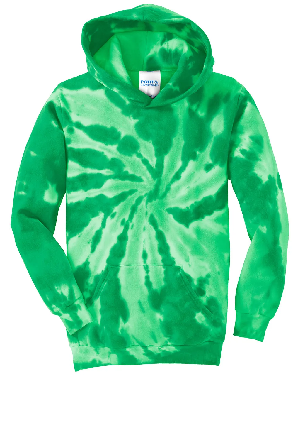 Port & Company Youth Tie-Dye Fleece Hooded Sweatshirt Hoodie w/ Pouch Pocket - Kelly Green