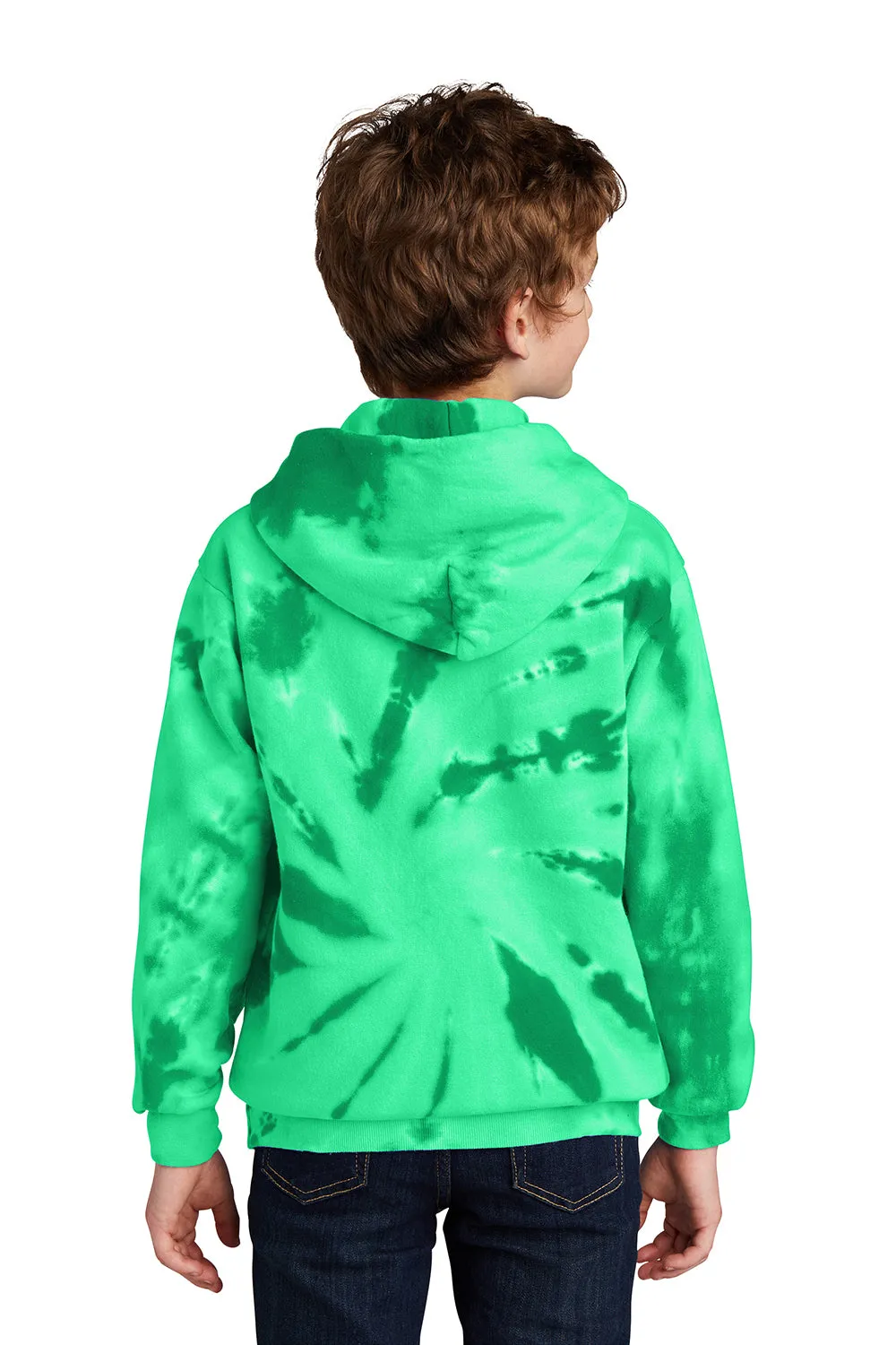 Port & Company Youth Tie-Dye Fleece Hooded Sweatshirt Hoodie w/ Pouch Pocket - Kelly Green