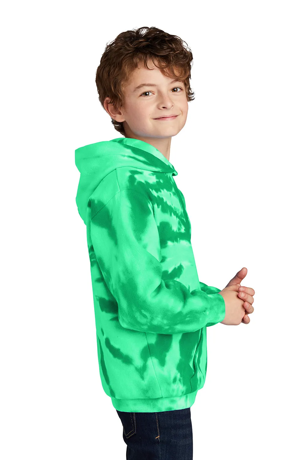 Port & Company Youth Tie-Dye Fleece Hooded Sweatshirt Hoodie w/ Pouch Pocket - Kelly Green
