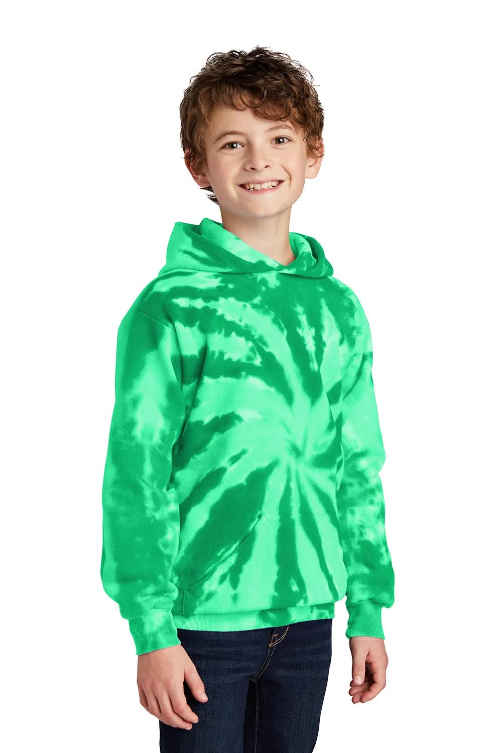 Port & Company Youth Tie-Dye Fleece Hooded Sweatshirt Hoodie w/ Pouch Pocket - Kelly Green