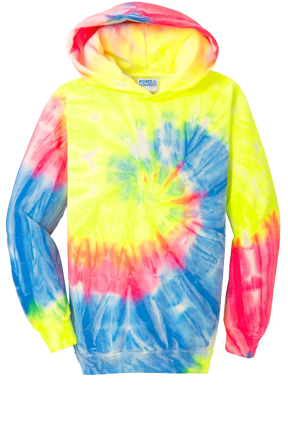 Port & Company Youth Tie-Dye Fleece Hooded Sweatshirt Hoodie w/ Pouch Pocket - Neon Rainbow  Buy the latest Clothing Port-Company