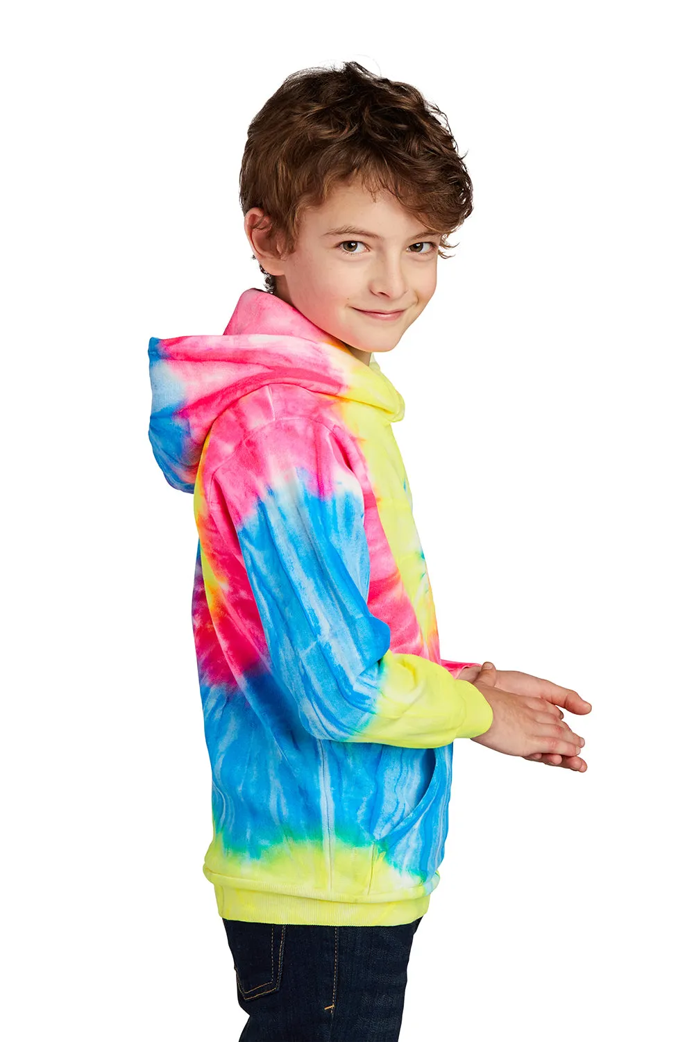 Port & Company Youth Tie-Dye Fleece Hooded Sweatshirt Hoodie w/ Pouch Pocket - Neon Rainbow  Buy the latest Clothing Port-Company