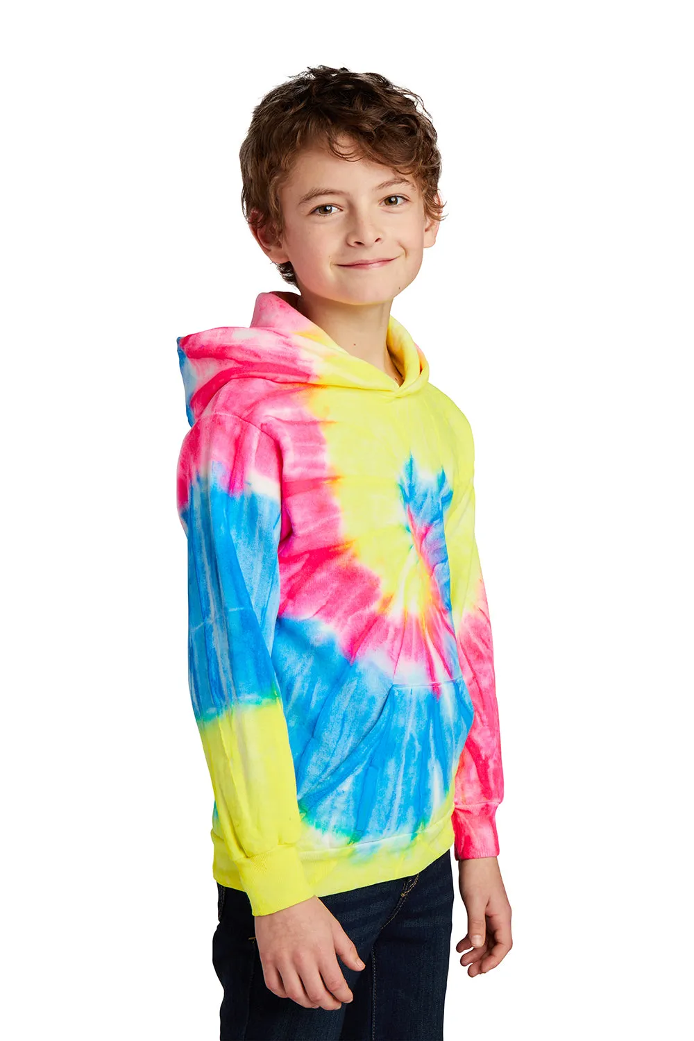 Port & Company Youth Tie-Dye Fleece Hooded Sweatshirt Hoodie w/ Pouch Pocket - Neon Rainbow  Buy the latest Clothing Port-Company