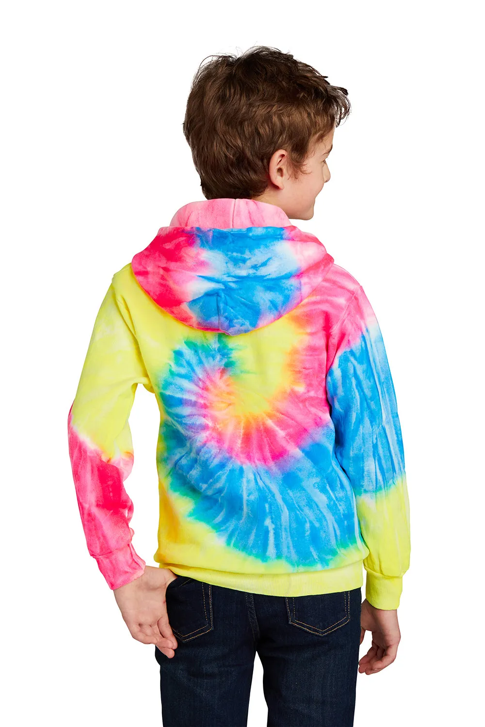 Port & Company Youth Tie-Dye Fleece Hooded Sweatshirt Hoodie w/ Pouch Pocket - Neon Rainbow  Buy the latest Clothing Port-Company