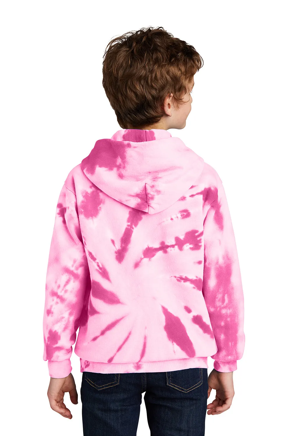 Port & Company Youth Tie-Dye Fleece Hooded Sweatshirt Hoodie w/ Pouch Pocket - Pink