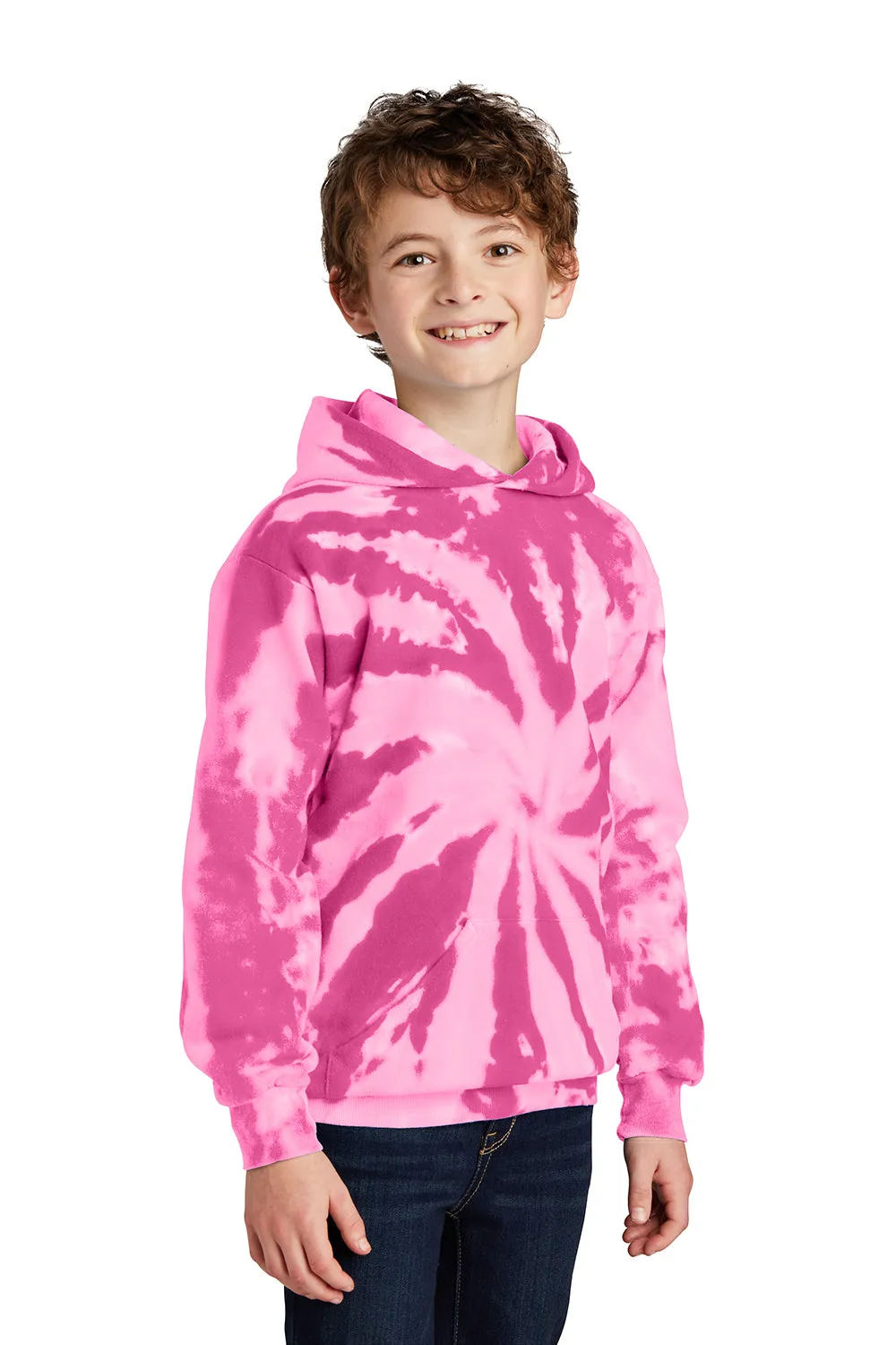 Port & Company Youth Tie-Dye Fleece Hooded Sweatshirt Hoodie w/ Pouch Pocket - Pink