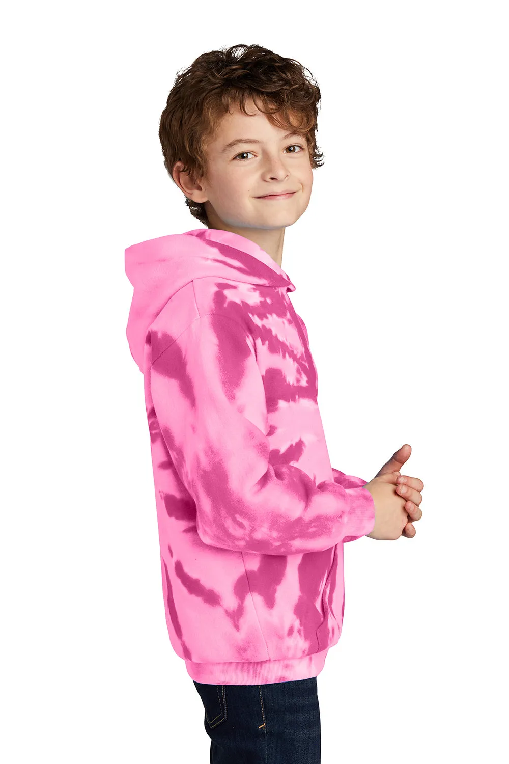 Port & Company Youth Tie-Dye Fleece Hooded Sweatshirt Hoodie w/ Pouch Pocket - Pink