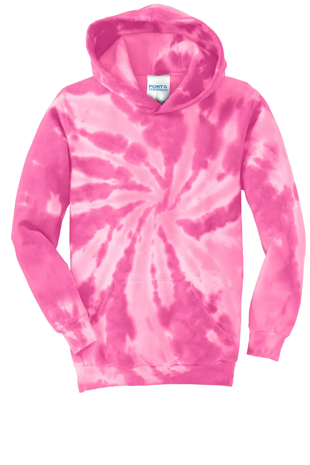 Port & Company Youth Tie-Dye Fleece Hooded Sweatshirt Hoodie w/ Pouch Pocket - Pink