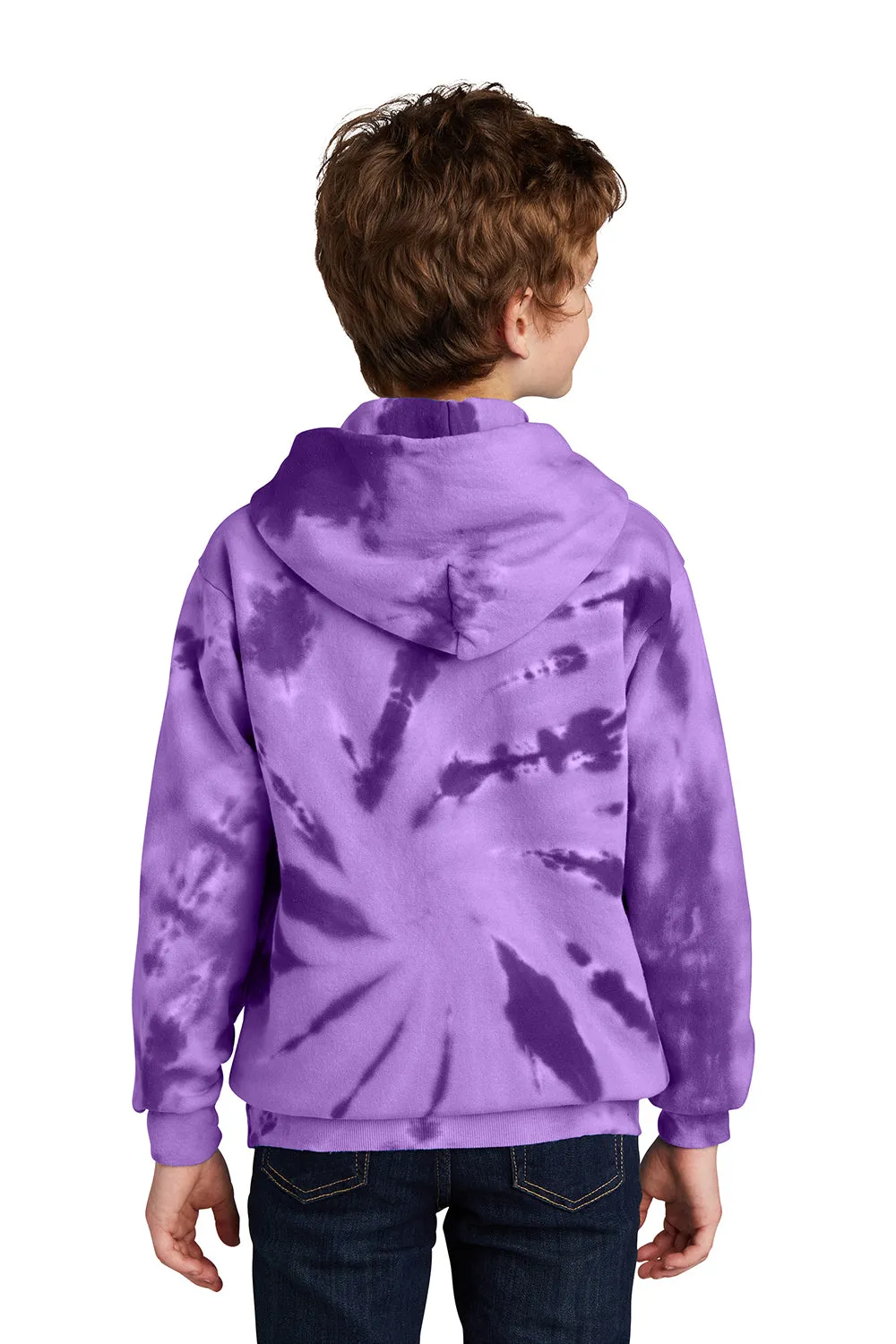 Port & Company Youth Tie-Dye Fleece Hooded Sweatshirt Hoodie w/ Pouch Pocket - Purple