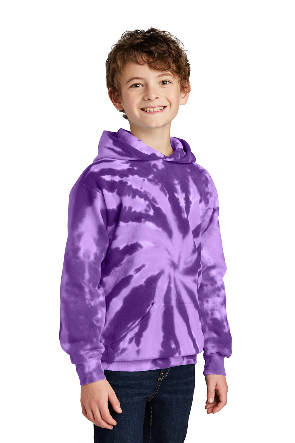 Port & Company Youth Tie-Dye Fleece Hooded Sweatshirt Hoodie w/ Pouch Pocket - Purple