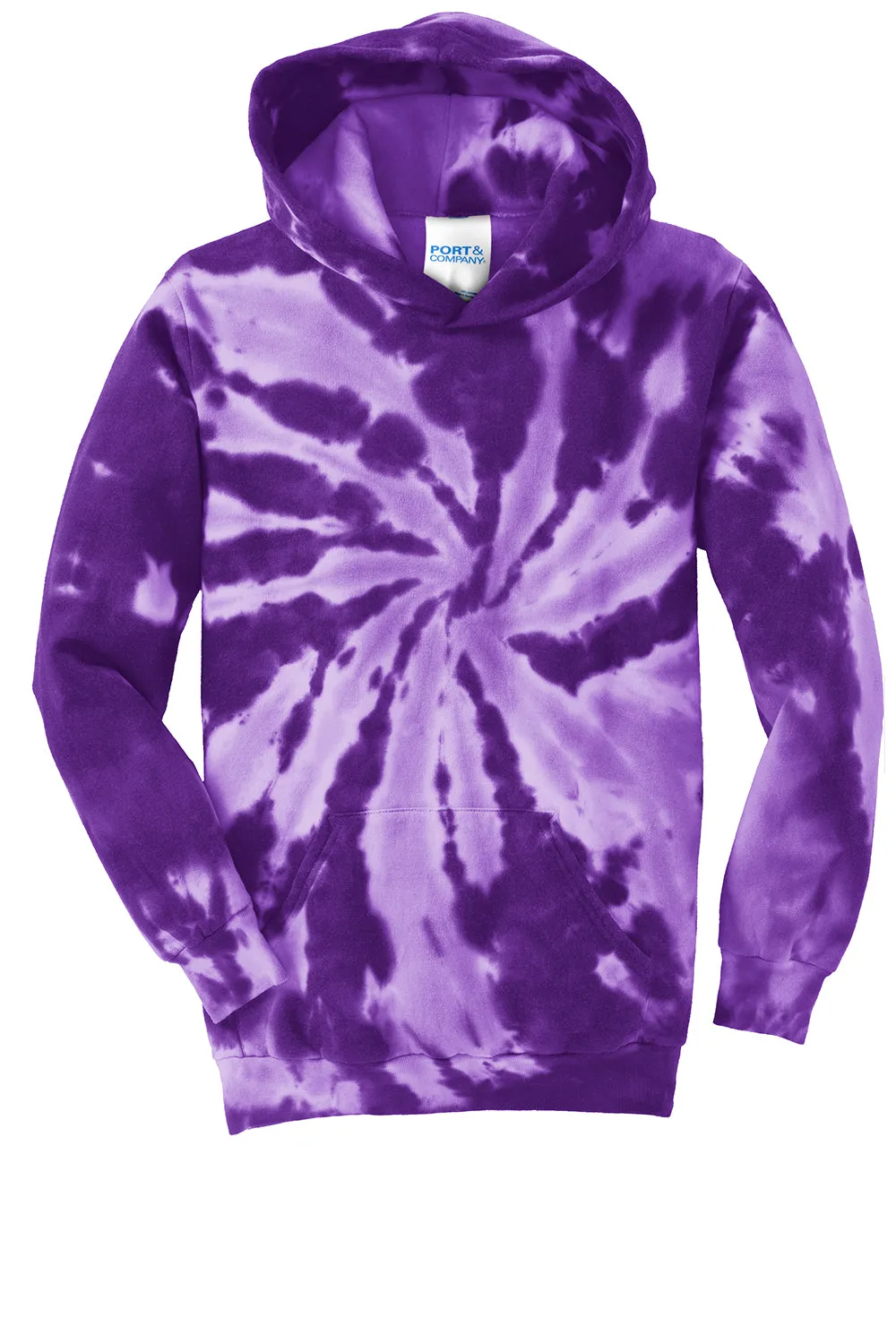 Port & Company Youth Tie-Dye Fleece Hooded Sweatshirt Hoodie w/ Pouch Pocket - Purple