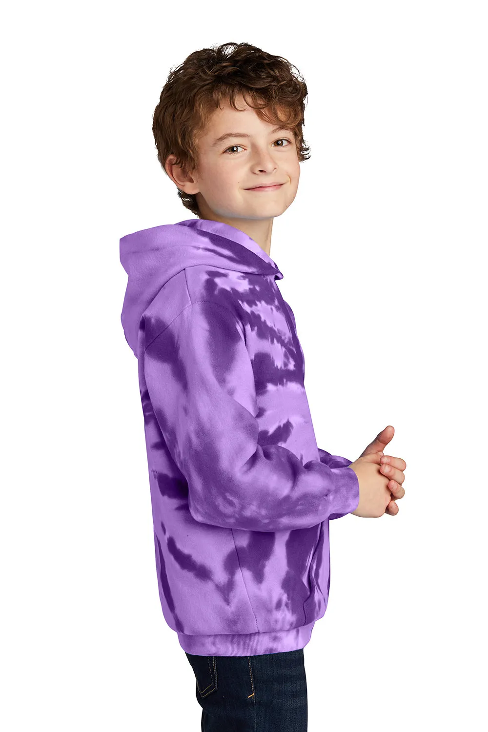 Port & Company Youth Tie-Dye Fleece Hooded Sweatshirt Hoodie w/ Pouch Pocket - Purple