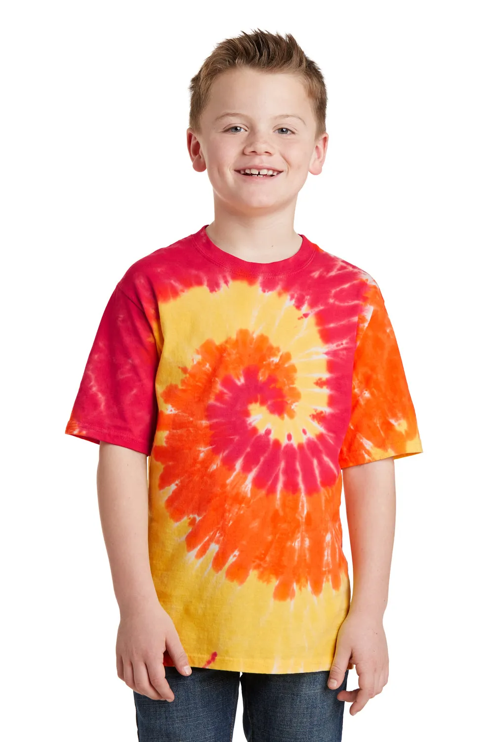 Port & Company Youth Tie-Dye Short Sleeve Crewneck T-Shirt - Blaze Rainbow