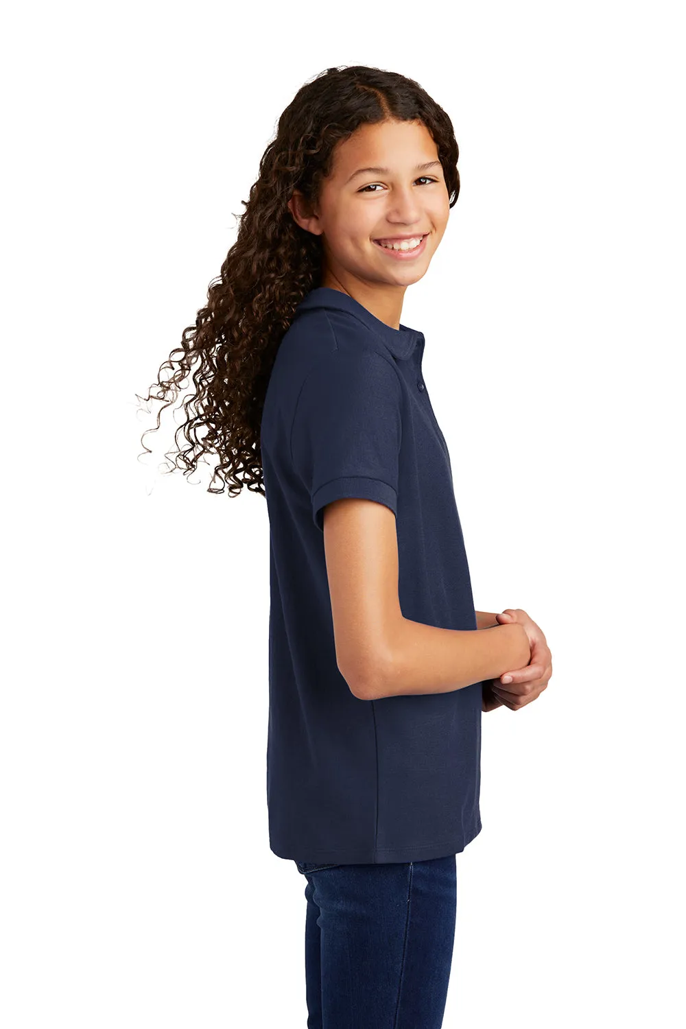 Port Authority Youth Silk Touch Wrinkle Resistant Short Sleeve Polo Shirt - Navy Blue