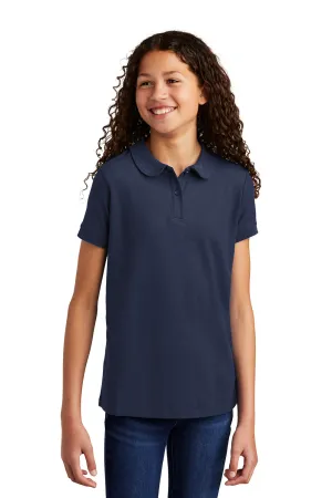 Port Authority Youth Silk Touch Wrinkle Resistant Short Sleeve Polo Shirt - Navy Blue