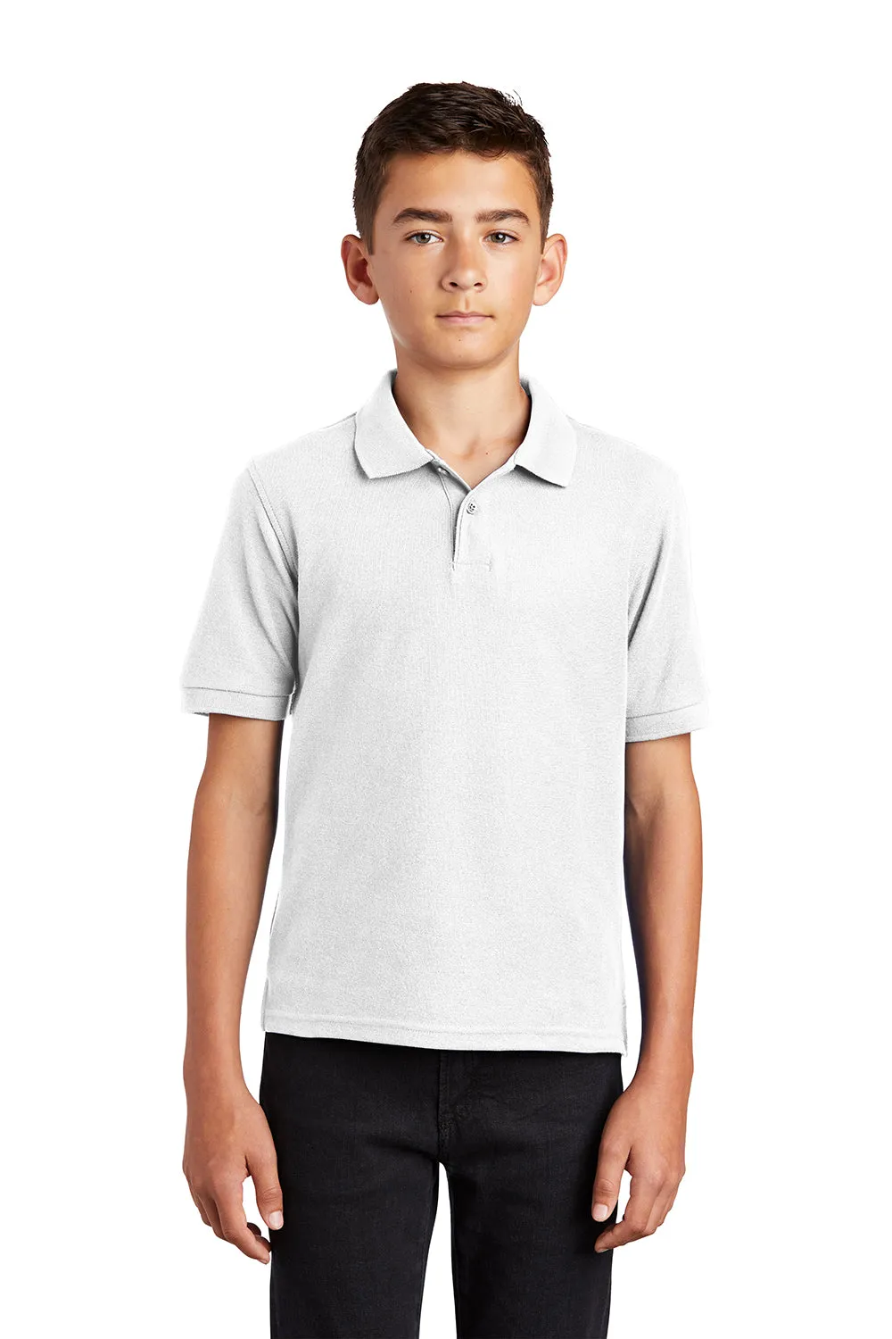 Port Authority Youth Silk Touch Wrinkle Resistant Short Sleeve Polo Shirt - White