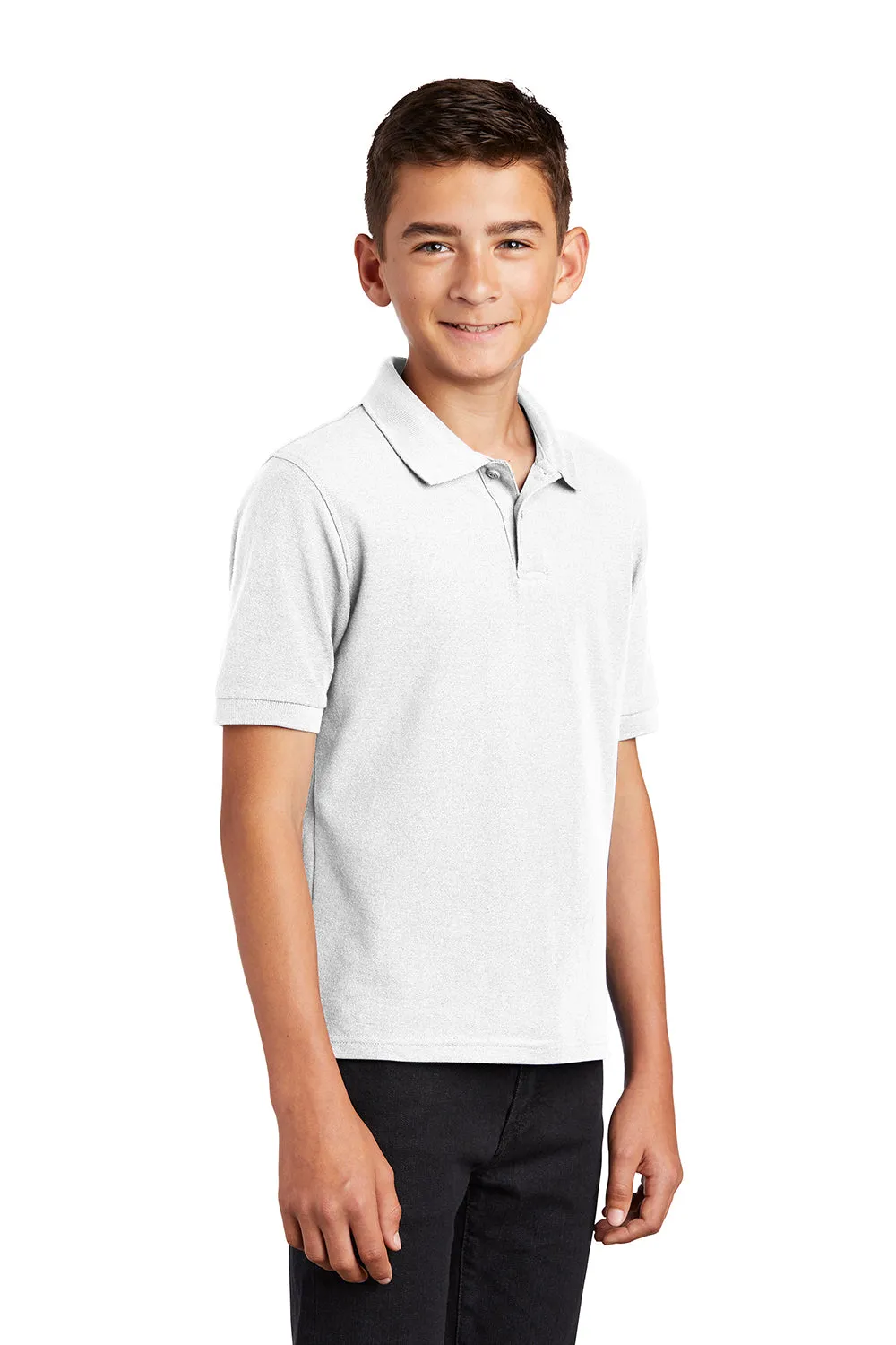 Port Authority Youth Silk Touch Wrinkle Resistant Short Sleeve Polo Shirt - White
