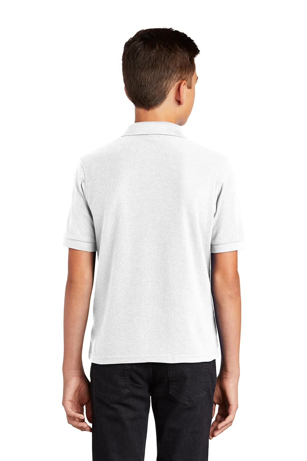 Port Authority Youth Silk Touch Wrinkle Resistant Short Sleeve Polo Shirt - White