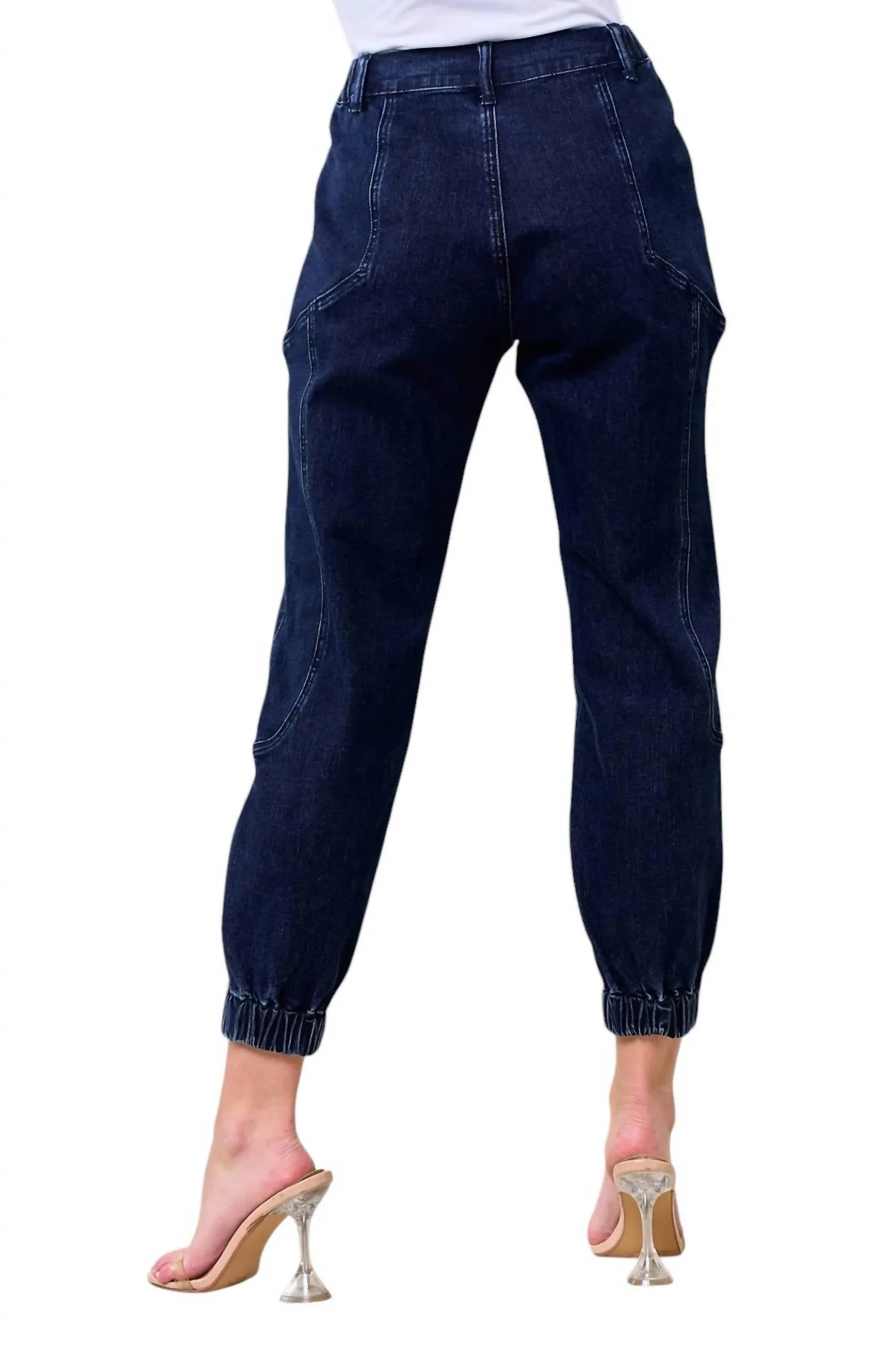 Premium Denim Jogger Pants In Dark Denim