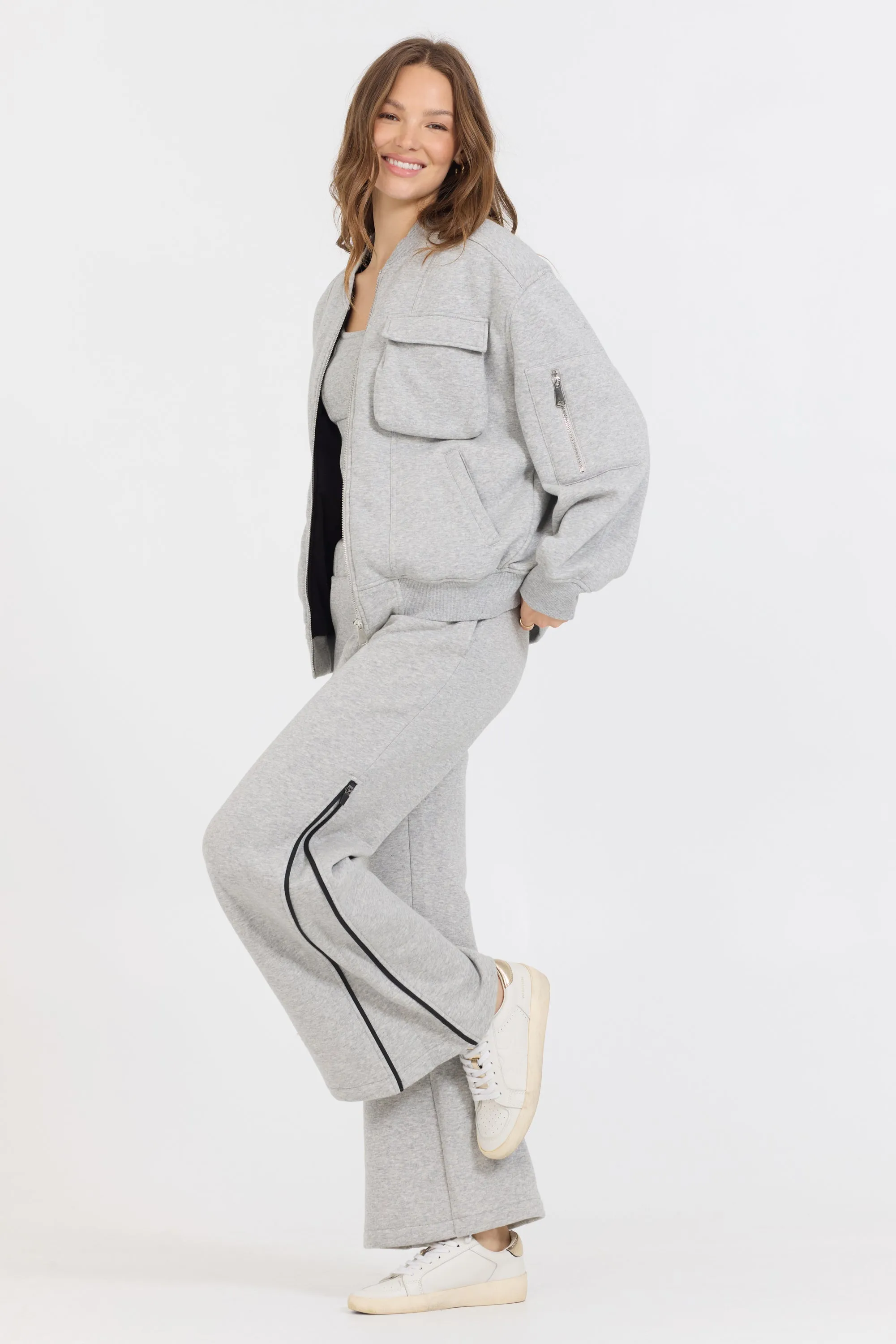 Pure Grey Contrast Black Zipper Bomber