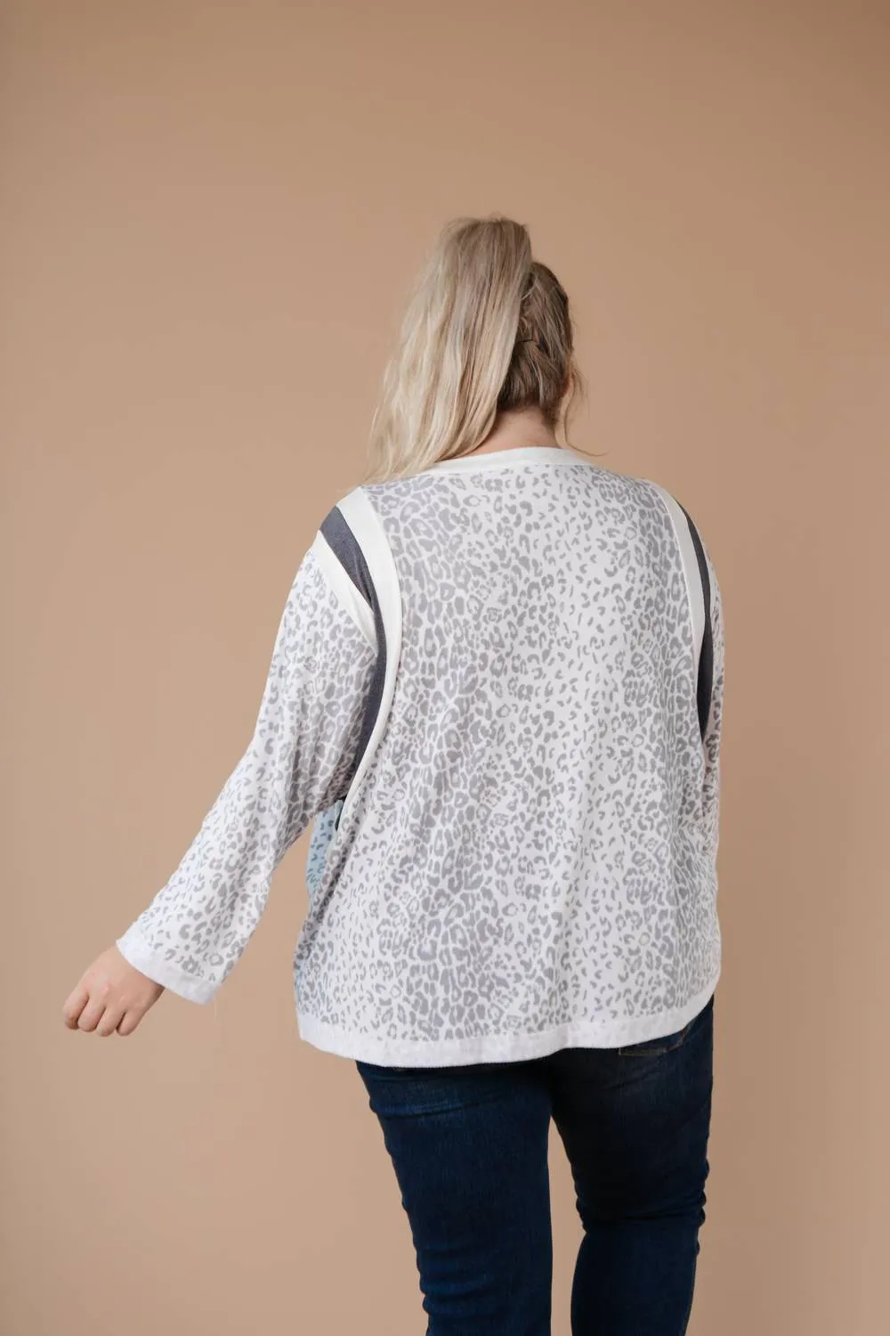 Racing Stripes Animal Print Top In Gray