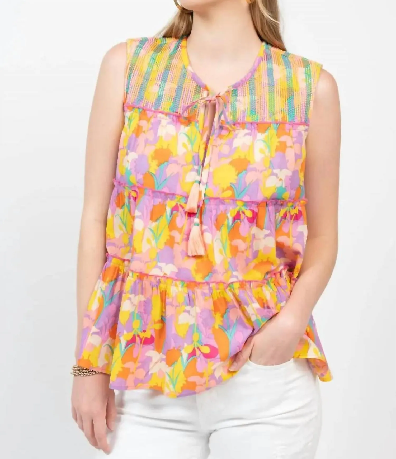 Running Stitched Top In Multi