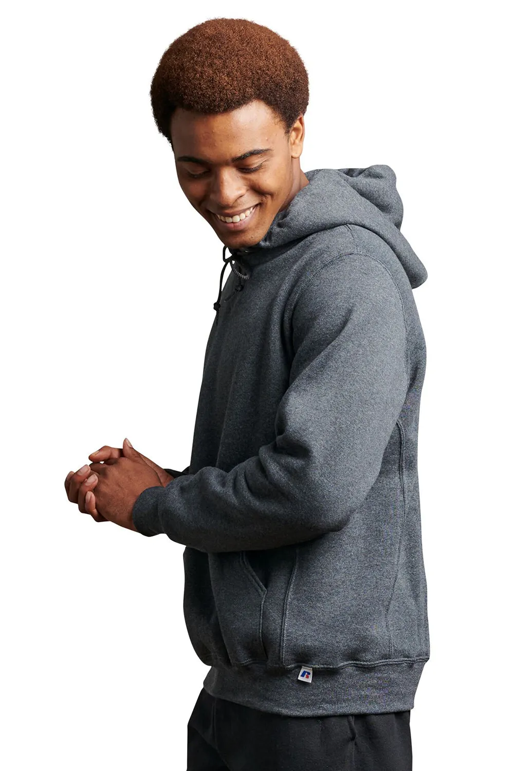 Russell Athletic Mens Dri-Power Moisture Wicking Hooded Sweatshirt Hoodie w/ Pouch Pocket - Heather Black