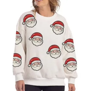 Sequined Santa Face Patch Sweatshirt In White