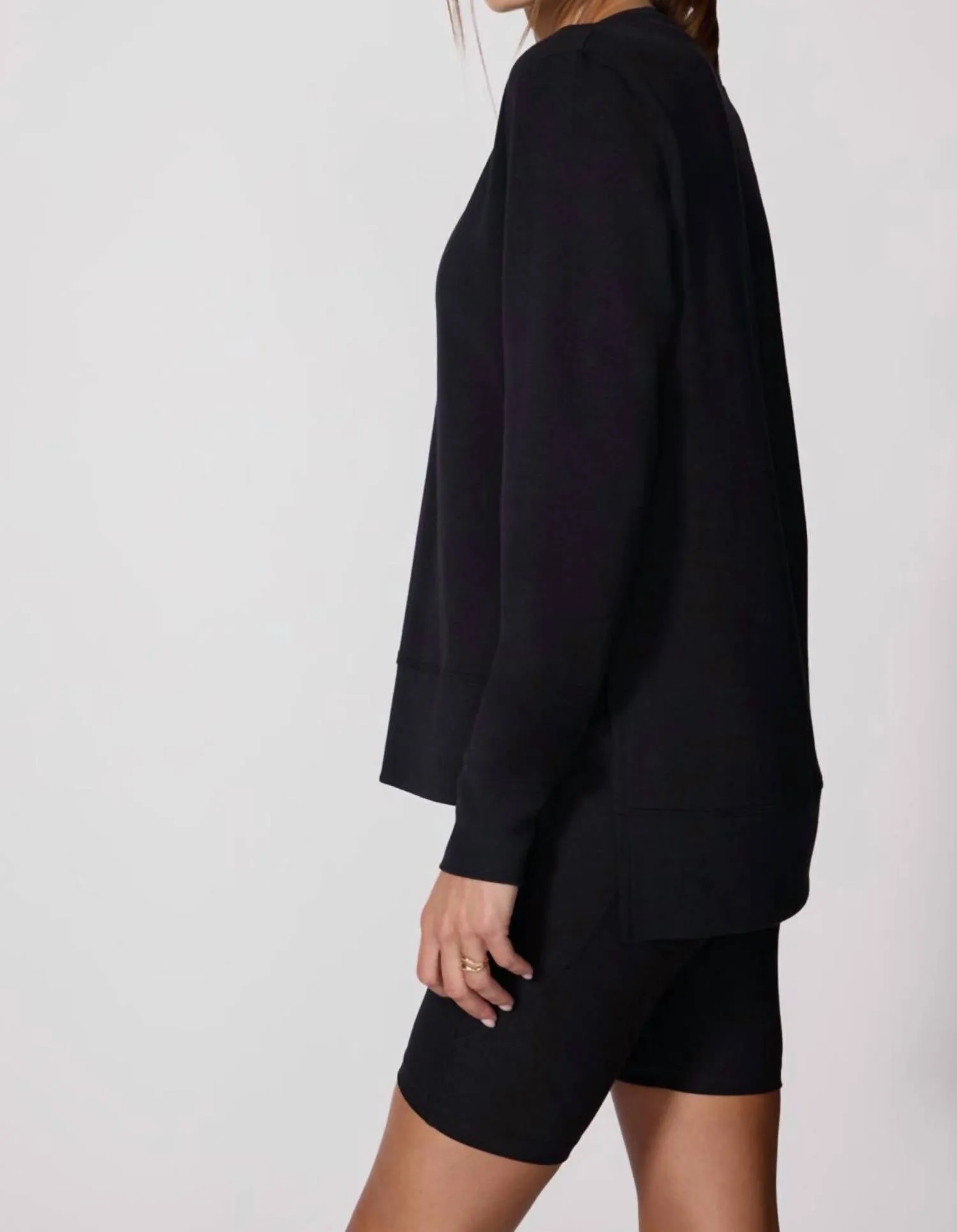 Serene Brushed Side Slit Pullover In Black